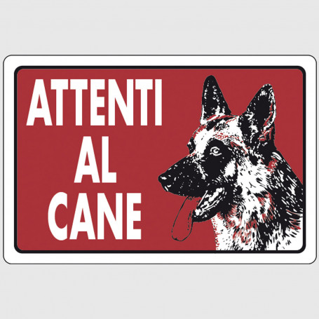 Cartello segnaletico in plastica - Attenti al cane (rosso)
