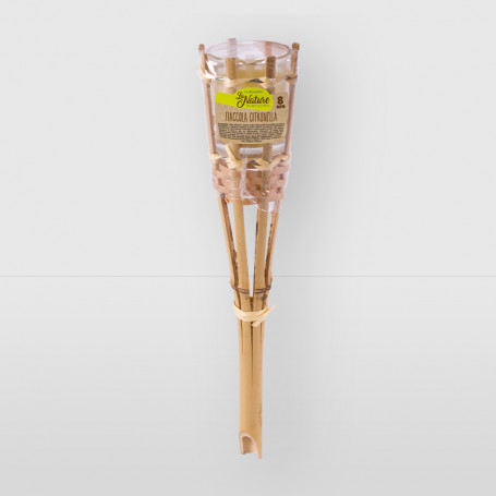 Fiaccola da giardino in bamboo con contenitore in vetro - h. 30,5 cm